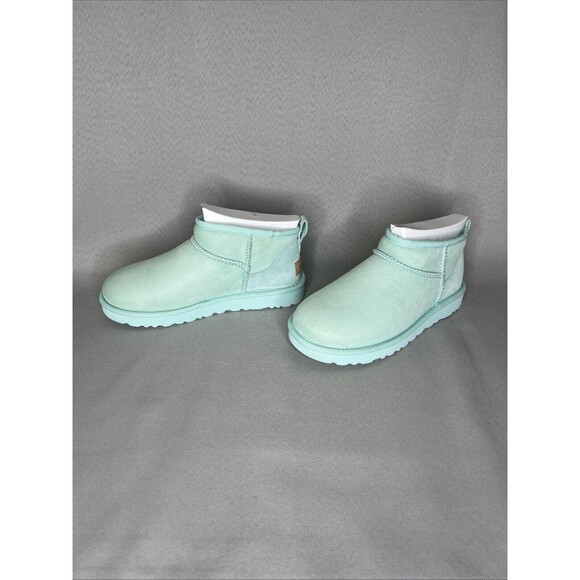 New Ugg Boots Classic Ultra Mini Sky Blue Suede Wool Ankle Shoes Womens Sz 6 - Picture 3 of 13